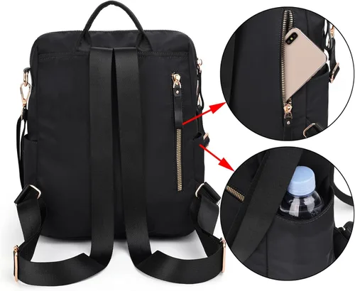 Vista 5 de Uromee Mochila para mujer, bolsa de hombro impermeable de nailon para viaje, 303. Negro, Mochilas Daypack