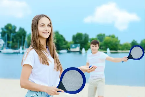 Vista 6 de Juego de bádminton con 2 raquetas, pelota de playa y Birdie - Colores surtidos - Raqueta de tenis ligera Juegos al aire libre Juego de juguetes