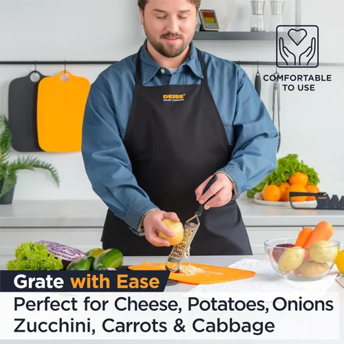 Vista 2 de Deiss PRO - Rallador grueso y rallador de queso de mano, cuchillas afiladas de acero inoxidable, mango antideslizante, rallador de queso pequeño
