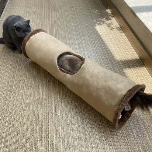 Vista 8 de Petest Túnel plegable para gatos, tubo de juego para mascotas, túnel arrugado con juguetes para gatos, longitud 35 pulgadas de diámetro 9.7 pulgadas