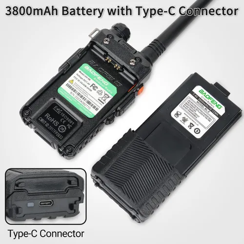 Vista 6 de BAOFENG Batería UV-5R BL-5 3800mAh USB-C de carga extendida de alta capacidad para radios UV5R BF-F8HP serie UV-5R con cable de carga tipo C