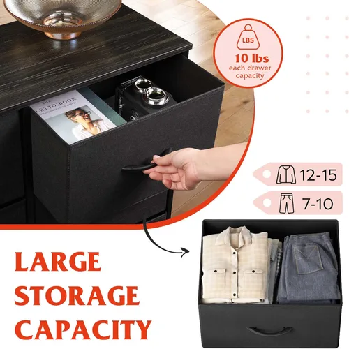 Vista 4 de WLIVE - Cómoda alta negra para dormitorio con 10 cajones, cómoda de dormitorio, muebles de cómoda para dormitorio, unidad organizadora