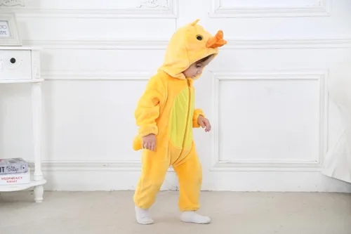 Vista 6 de Dream cosplay - Disfraz unisex para bebé, de franela animal para Halloween, ropa para el hogar Pato