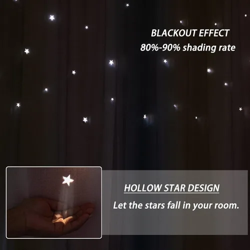 Vista 7 de Cortinas autoadhesivas para ventana de dormitorio, sin varilla, con recorte adhesivo, cortinas de estrellas para habitación de niñas, guardería