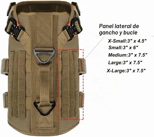 Vista 4 de ICEFANG - Arnés táctico para perro con 6 hebillas, chaleco con sistema molle con asa para perro, 3/4 del cuerpo, panel con velcro para parche