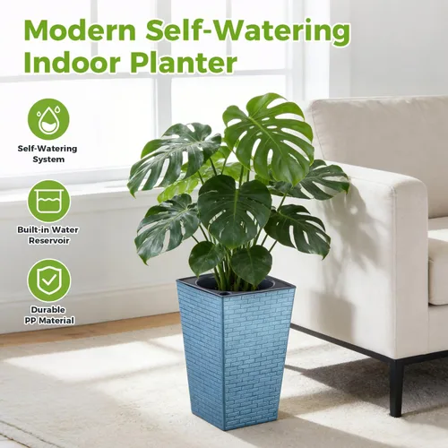Vista 2 de Paquete de 2 macetas de riego automático de 10.7" x 6.9" para plantas de interior, macetas violetas de riego automático, macetas de flores