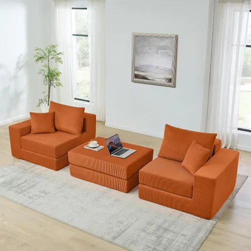 Vista 6 de Sofá modular de nube, sofá cama en forma de L con otomana extraíble, moderno sofá cama convertible tapizado para sala de estar, apartamento, espacio