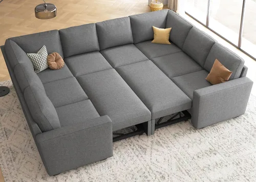 Vista 28 de HONBAY Sofá Seccional Cama con Cama Extraíble, Sofá en Forma de U con Almacenamiento, Sofás Seccionales Modulares para Sala de Estar, Gris Oscuro