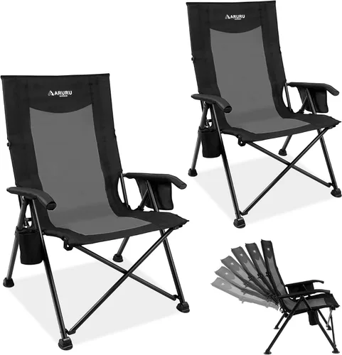Vista 13 de Silla de camping reclinable para adultos, resistente, sillas reclinables plegables con respaldo alto ajustable de 6 posiciones, sillas de patio