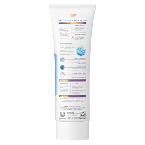 Vista 2 de Dove Suero en Crema Hialurónico + Hidratación para Piel Extra Seca y Escamosa, con Pro-Cerámidas, Niacinamida y Péptidos de Colágeno, Loción, 8 oz