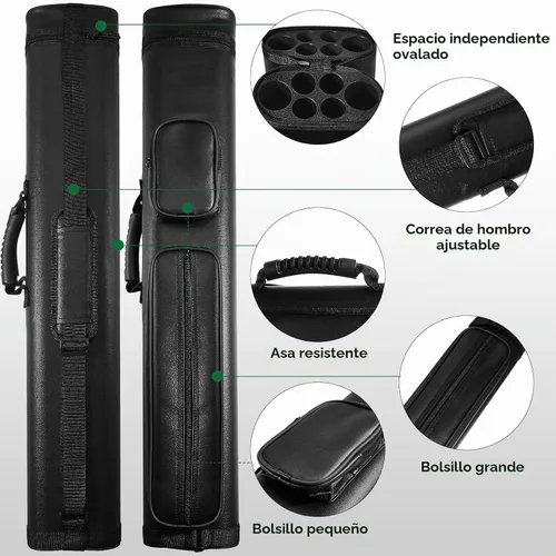 Vista 3 de Deekin Estuche de transporte para taco de billar ovalado, duro, 2 x 4, estuche para taco de billar para 2 palos, 6 agujeros, estuche rígido