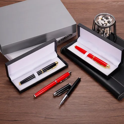 Vista 5 de PATIKIL Bolígrafo de tinta negra, bolígrafo de metal de negocios de 0.020 in con caja de regalo, lujo profesional para tomar notas, rojo dorado