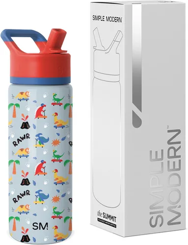 Vista 10 de Simple Modern Botella de agua para niños con tapa con pajilla, vaso aislado de acero inoxidable de 14 onzas para niños y a prueba de derrames