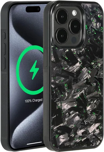 Vista 26 de Grip Series - Funda para iPhone 15 con fibra de carbono forjada real, diseño de bordes agarres, imanes integrados, compatible con cargadores y Negro