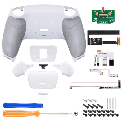 Vista 3 de eXtremeRate White Rubberized Grip Programable RISE 2.0 Remap Kit for PS5 Controller BDM-010 BDM-020 Models, Custom Upgrade Board & Redesigned Back
