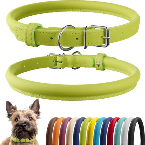 Vista 51 de CollarDirect - Collar de cuero enrollado para perro, collar redondo acolchado suave para cachorro, collar de cuero auténtico hecho a mano