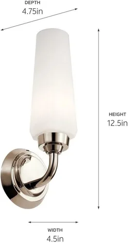 Vista 4 de Kichler Truby™ - Aplique de pared de 11.5 pulgadas con cristal de ópalo grabado satinado en níquel pulido