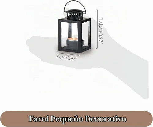 Vista 2 de Pequeño farol negro decorativo para exteriores, juego de 4