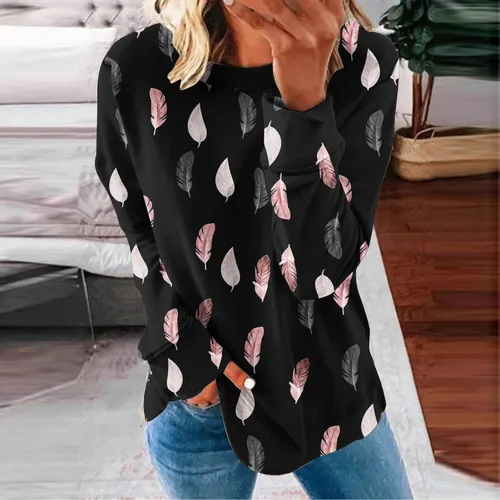 Vista 2 de Suéter con abertura lateral para mujer, bonito estampado gráfico de Navidad, suéter ligero y holgado para descansar