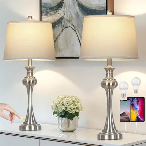 Vista 12 de CINSARY Lámpara de mesa marrón alta de 29", lámpara de noche con control táctil regulable en 3 vías con USB A+C y toma de corriente AC