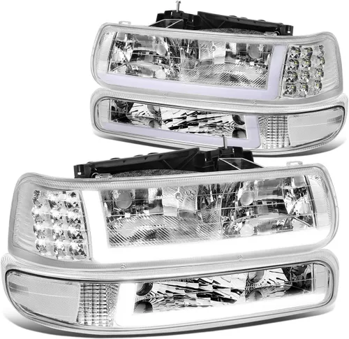 Vista 8 de DNA Motoring HL-LB-CSIL99-CH-AM Par de carcasas cromo ámbar LED DRL. Faros delanteros de repuesto para Silverado 99-02