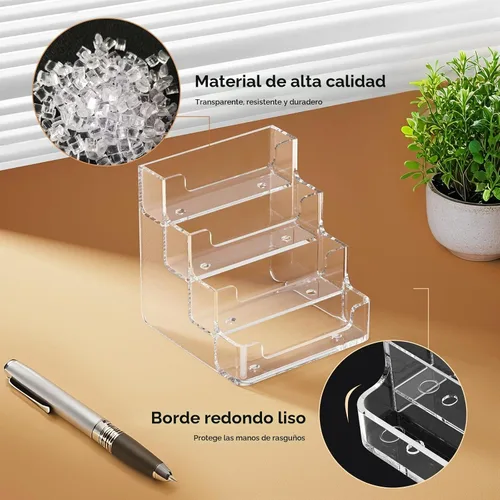 Vista 4 de MaxGear Tarjetero transparente, soporte acrílico para tarjetas de visita para escritorio con 4 niveles, soporte de plástico transparente
