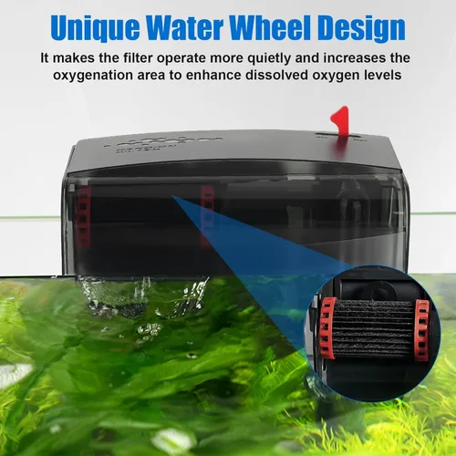 Vista 3 de AQQA Filtro de acuario de 10 a 30 galones con potencia de rueda biológica, filtro de acuario para colgar en la parte posterior, filtro de placa