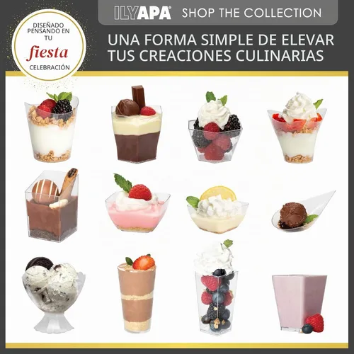 Vista 7 de Ilyapa - Mini tazas de postre de plástico con cucharas, 3 onzas, redondas, transparentes, 50 unidades Para postres de chocolate, aperitivos