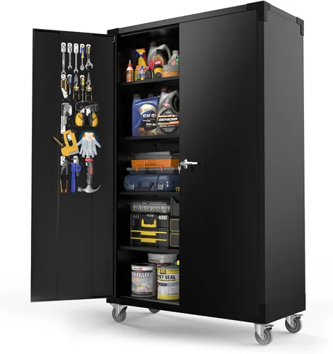 Vista 14 de VINGLI Armario de Pared para Garaje con Puertas con Cerradura y Estante Ajustable, Gabinete de Pared de Metal, Gabinete de Almacenamiento Superior