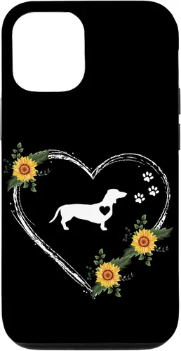 Vista 28 de Dachshund Heartbeat With Paw Prints On Black Case for iPhone 16