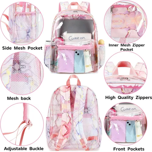 Vista 153 de CAMTOP Mochila transparente resistente y transparente para estudiantes, escuela, trabajo, festival, viajes, deportes, Beige, Mediana, Camtop Mochila