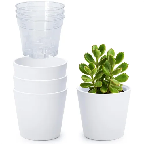 Vista 14 de Phoenix Vine Macetero de plástico verde oliva de 4.5 pulgadas con maceta transparente, cubierta decorativa ligera con maceta interior transparente