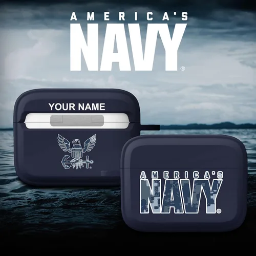 Vista 3 de Funda HDX personalizada de la marina de EE. UU. compatible con Apple AirPods Pro 1 y 2 (azul marino)