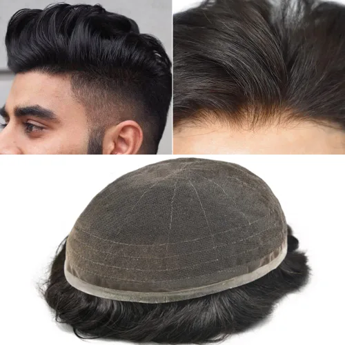 Vista 25 de Completo suizo encaje tupé para hombres pieza de pelo real sistema de reemplazo de cabello humano para hombres Toupee Hairpieces para hombres 7x9