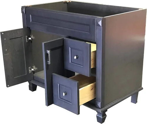 Vista 3 de Gabinete de madera maciza metálica de carbono para baño, 36 pulgadas de ancho x 21 pulgadas de profundidad x 32 pulgadas de alto (cajones derechos)
