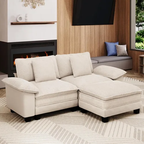 Vista 60 de Sofá seccional en forma de U de 123 pulgadas con cojines tipo nube, juego de sofá modular de asiento profundo con 5 asientos y 2 otomanos, brazos