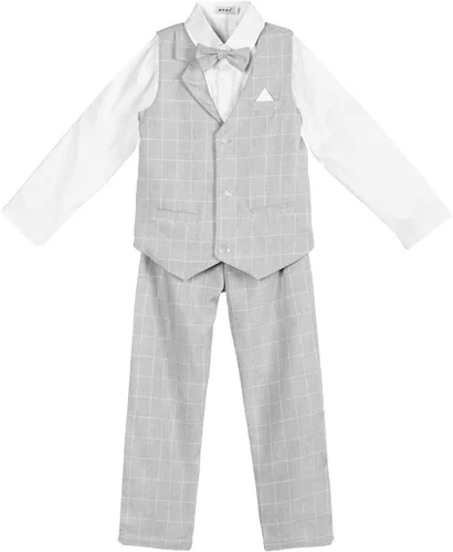 Vista 2 de LOLANTA Trajes de chaleco para niños, 4 piezas, trajes de portador de anillos de boda, chaleco, camisa y pantalones, corbatín de 2 a 13 años