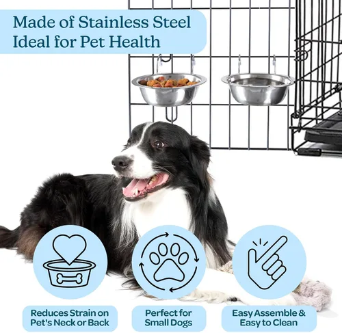 Vista 3 de petmaker Tazones para mascotas colgantes de acero inoxidable para perros y gatos - Jaula, perrera y alimentador de canastas para alimentos y agua