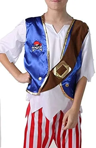 Vista 4 de Conjunto de disfraz de pirata azul real parte superior pantalones y sombrero elegir