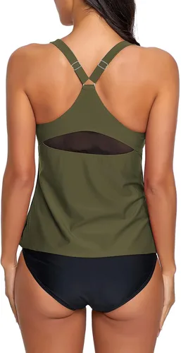 Vista 2 de GRAPENT - Conjunto de tankini de dos piezas con espalda cruzada para mujer