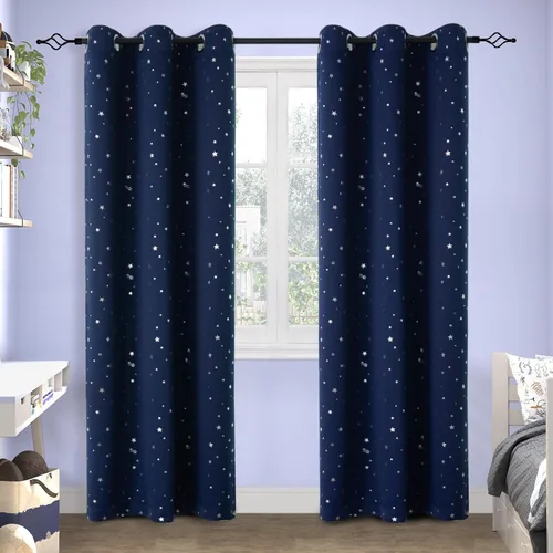 Vista 103 de BGment Cortinas opacas para dormitorio infantil, con aislamiento térmico, con ojales, estampado de estrellas plateadas, cortinas para oscurecer