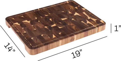 Vista 6 de All-Clad Kitchen Essentials Tabla de cortar de acacia con ranura para jugos de 19 x 14 pulgadas, 1 pulgada de grosor, tabla de cortar para carne