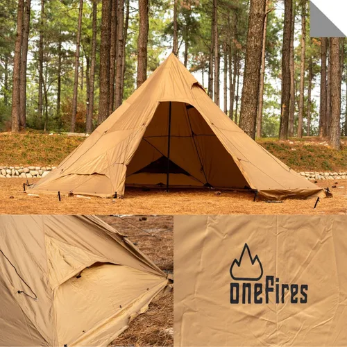 Vista 5 de Tienda Caliente con Toma para Estufa Onefires Tienda de Campaña Grande Tipo Tipi para Acampar en Familia al Aire Libre 4-8 Personas with Stove Jack