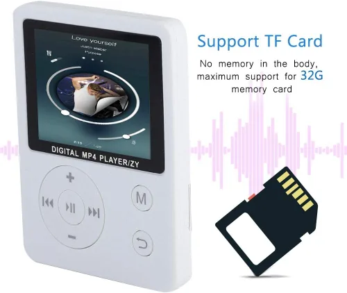 Vista 3 de MP3 portátil ligero y delgado, reproductor de música MP4 con altavoz auricular HiFi sin pérdida de sonido y ranura para tarjeta TF, reproductor