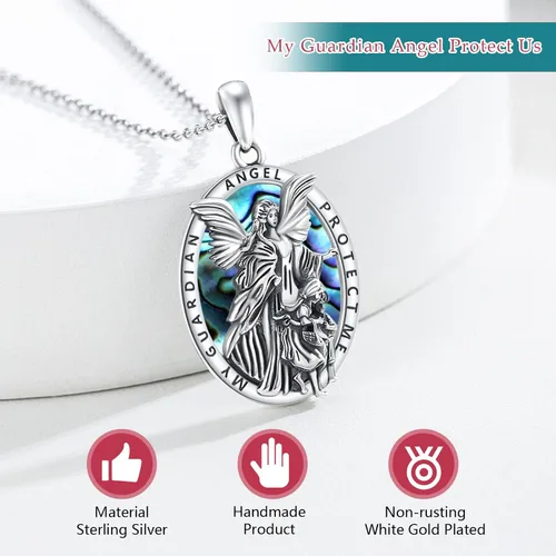 Vista 6 de Collar con colgante de San MiguelSan CristóperSan SebastiánGuadalupeÁngel de la GuardaSanta MuerteJudeJoseph para hombres y mujeres, plata de ley