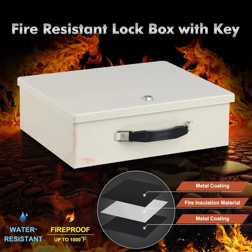 Vista 4 de KYODOLED Caja de documentos ignífuga con cerradura de llave, caja de almacenamiento grande para objetos de valor, caja de seguridad para pasaporte