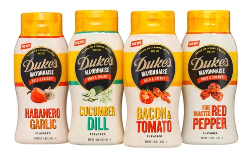 Vista 4 de Duke's Botella exprimible de mayonesa con sabor a tocino y tomate, ahumada y salada, 14 onzas (paquete de 1)