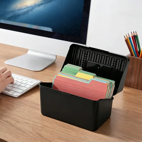 Vista 6 de BTSKY 1 Pack 4 x 6 inch Index Card Box-Index Card Holder Notecard Box Recipe Card Box Plastic Storage Organizer for Filling Index Cards,Note cards
