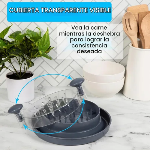 Vista 4 de Herramienta desmenuzadora de pollo para carne, desmenuzadora grande de pechuga de pollo con tapa, base antideslizante y mango ergonómico, resistente