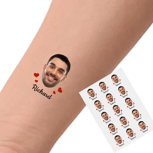 Vista 34 de YESCUSTOM Tatuajes temporales personalizados con foto, tatuaje facial personalizado con logotipo para adultos, parejas, mujeres, hombres, tatuajes